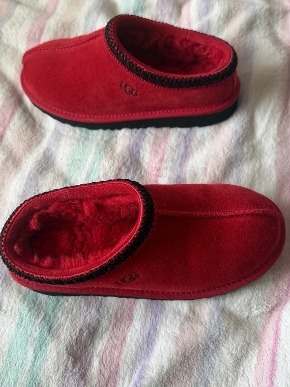 UGG Kids Red Slip-On Suede Clog with Black Sole